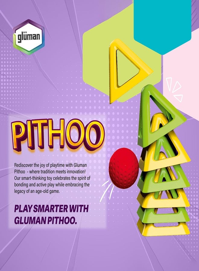 Gluman Pitthu Game | Pithoo Stacking Set | Lagori | Triangle Pyramid with Soft Ball | Fun Indoor Outdoor Seven Stones Game with Disney Sipper | Ages 6 and Above | Waterproof (Green & Yellow) - Image 2